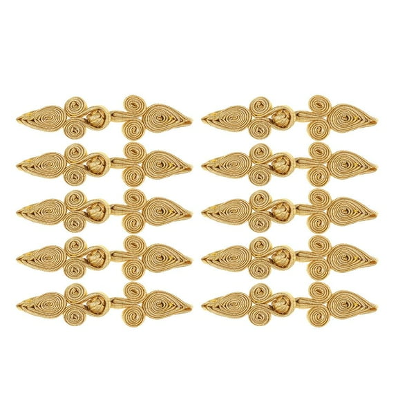 10Pairs Beaded Chinese Frog Closure Buttons Knot Fastener Sewing Craft Golden