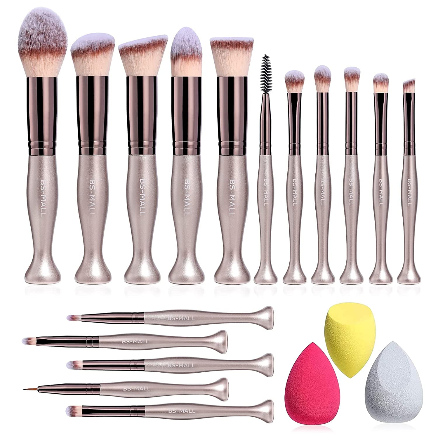 BS-MALL Makeup Brushes 16PCs Makeup Brushes Set with 3 Makeup Spongs Premium Synthetic Foundation Brushes Blending Shadows Makeup Brushes
