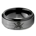 thumbnail image 2 of Tungsten Skull Crossbones and Swords Band Ring 8mm Men Women Comfort Fit Black Step Bevel Edge Brushed Gray Polished, 2 of 4