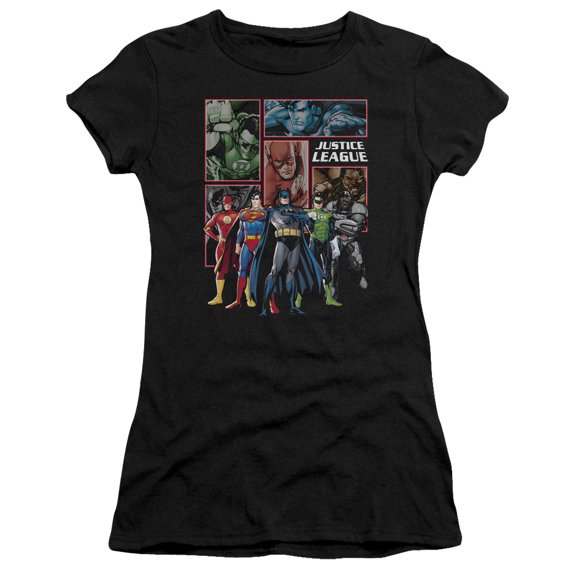 JLA Justice League New JLA Justice League Panels Junior Women's T-Shirt Sheer Black