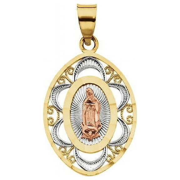 14K Yellow Gold & Rose 22x16.75mm Tri-Color Oval Lady of Guadalupe Pendant