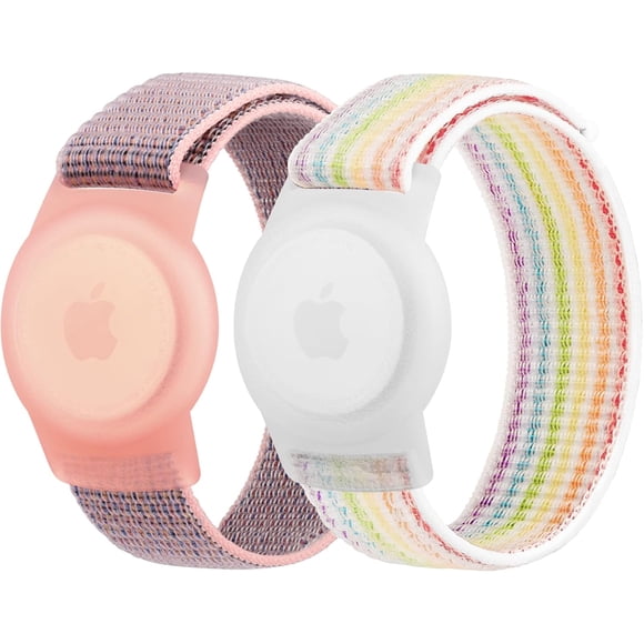 2Pack AirTag Pulsera para niños, funda protectora Apple Air Tag con pulsera de nailon, funda antipérdida para rastreadores GPS, correa elástica para reloj para niños pequeños, niñas y ancianos