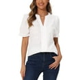 thumbnail image 1 of INSPIRAR CHIC Top Casual de Verano para Mujeres con Ojal Notch Cuello en V Manga Corta Abullonada Blusa de Encaje de Algodón Camisetas S Blanca, 1 of 5