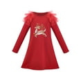 thumbnail image 1 of Robe Fille Noël Rouge Renne Col Rond Évasée Manches Longues 4 Ans, 1 of 5