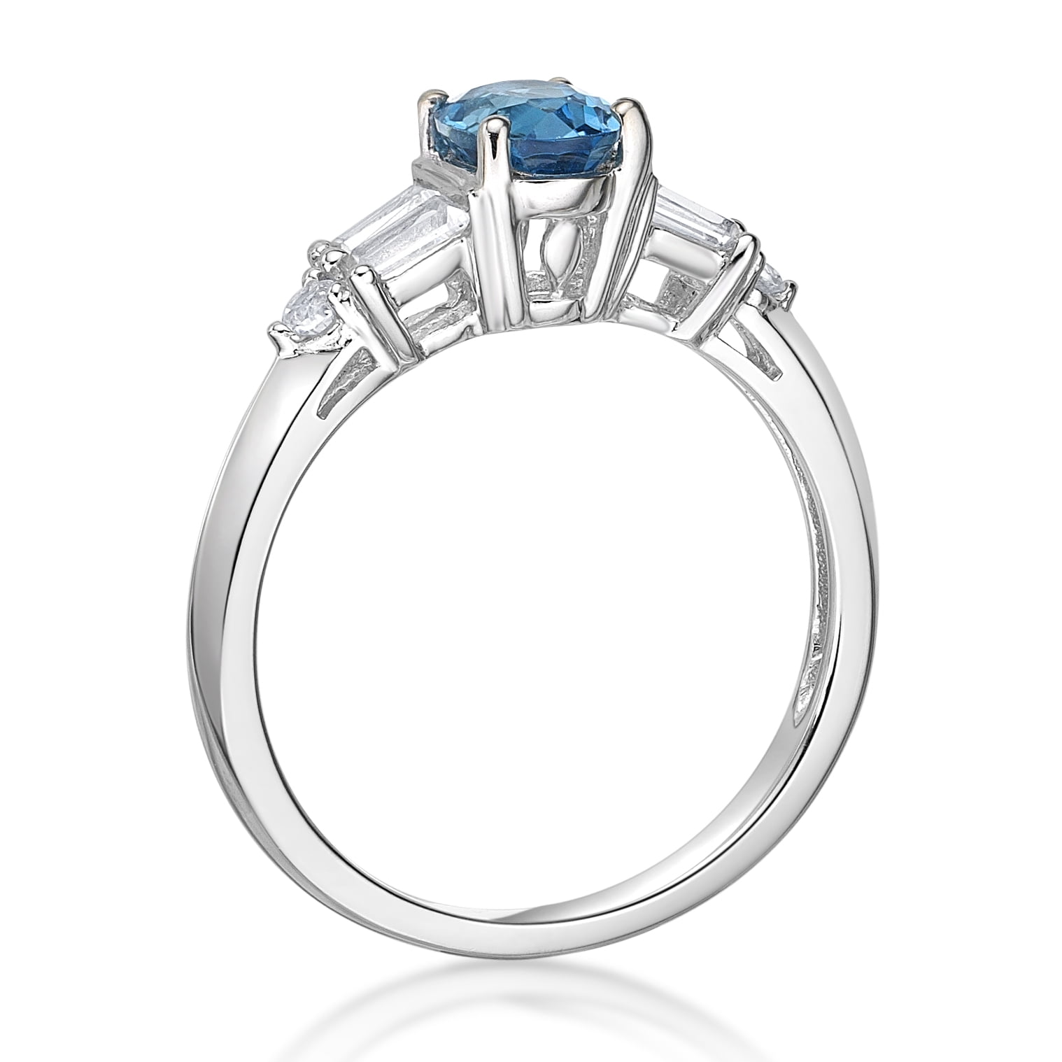 Jay Heart Designs 925 Sterling Silver Genuine Swiss Blue Topaz and Created White Sapphire Ring