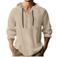 thumbnail image 2 of DPTALR George Men's Lightweight Hoodies Long Sleeve V Neck Quarter Button Khaki,Big and Tall Men XL, 2 of 6