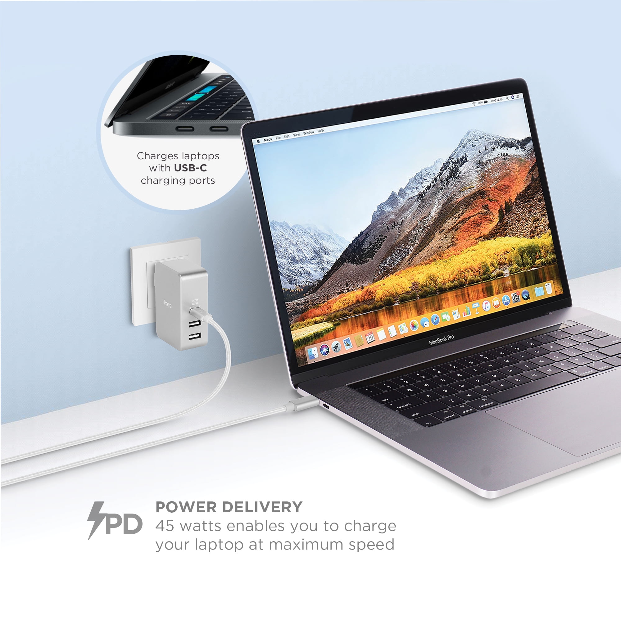 Batterytec® 45W Chargeur macbook Pro Type-C Wall, Compatible avec