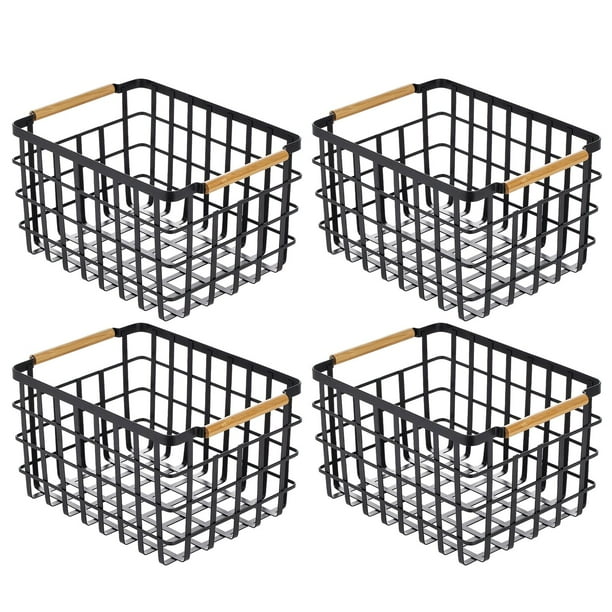 mDesign Metal Wire Closet Storage Basket Bin Organizer with Wood