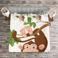thumbnail image 3 of Ambesonne Cartoon Quilted Bedspread Set 3 Pcs, Monkey with Banana Tree, Queen Size, Chocolate White, 3 of 3