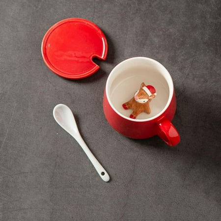 

3D Coffee Mug Red Novelty Mug Cup Tea Cup w Lid/Scoop 12oz Christmas Figural Animal Inside Cup Great Surprise Gift for Holiday Party Christmas