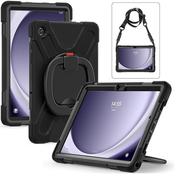 REQO Case for Samsung Galaxy Tab A9 Plus Case 11 Inch 2023: with Portable Hybrid Shock-Proof Cover, 360° Swiveling Stand,Shoulder Strap.