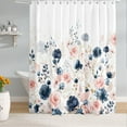 thumbnail image 3 of Navy Blue and Pink Floral Shower Curtain, Waterproof Fabric Watercolor Flowers Bathroom Shower Curtain with 12 Hooks, 72 x 72 Inch, 3 of 6