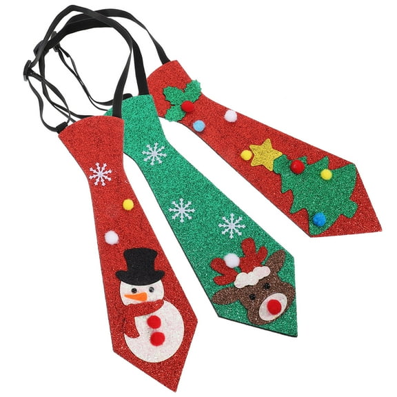 GAXIRE 3Pcs Reindeer Ties Green Felt Neckties Holiday Accessories for Christmas Parties and Festive Events