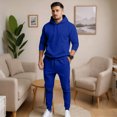 thumbnail image 5 of Men's Winter 2-Piece Casual Set, Solid Color Fleece Pullover Hoodie and Pants, Warm Lounge Wear For Everyday Cold Weather,Blue,XL, 5 of 8