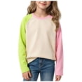 thumbnail image 3 of YDFCWXW Kids Girls T Shirts Raglan Long Sleeve Tee Casual Basic Crewneck Color Block Blouses Tops (Light Green, 7-8 Years), 3 of 9