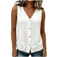 thumbnail image 2 of Noric Women's Sleeveless Button Up Tank Tops Summer V Neck Casual Solid Color Loose Fit Blouse, 2 of 6