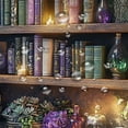 thumbnail image 5 of Gothic Bookshelf Shower Curtain Antique Stone Wall Spooky Skull Magic Bookcase Purple Rose Floral Green Vine Plant Halloween Bathroom Decor Curtain Sets with Hook-72"W x 78"L (Pack of 1), 5 of 7
