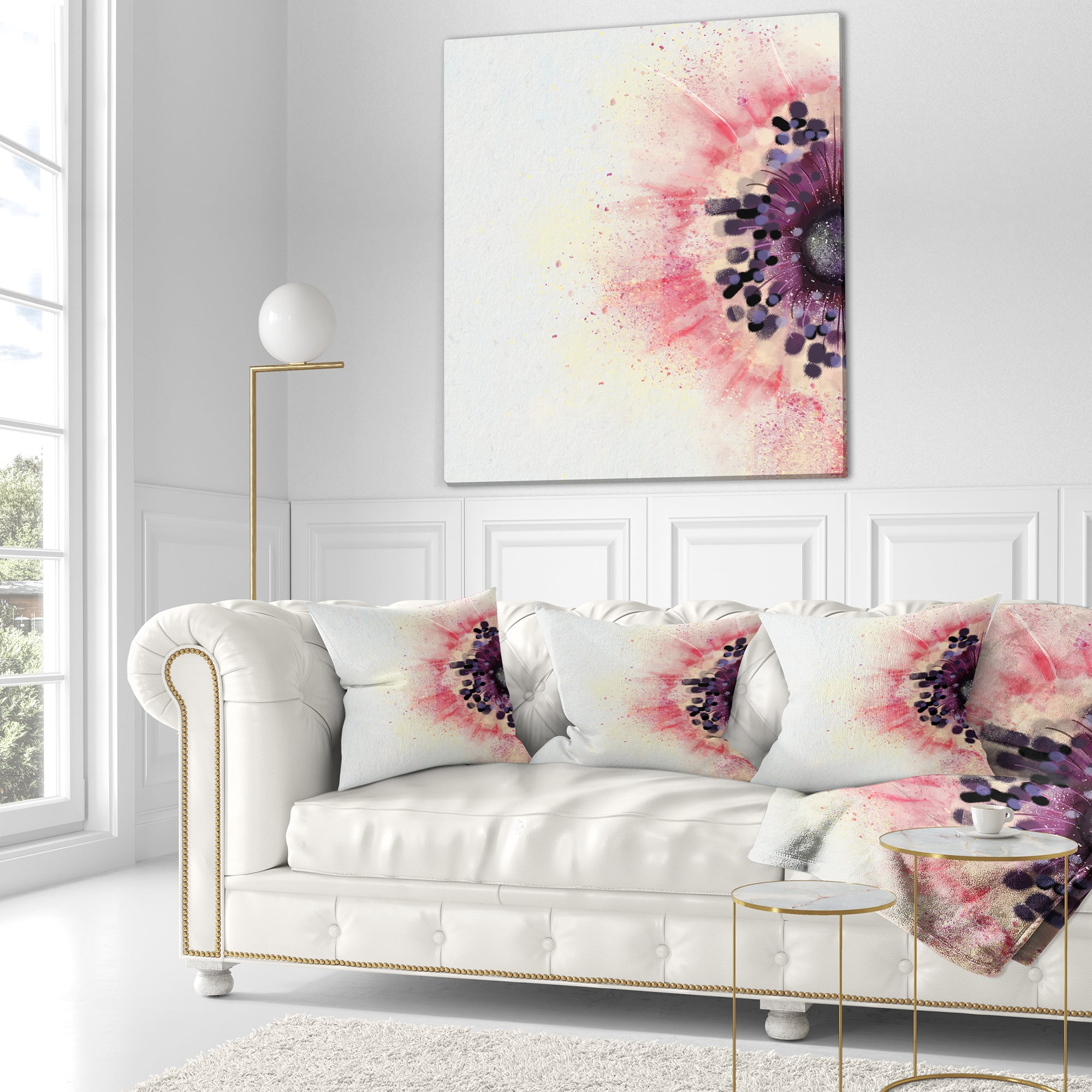 Designart Pink Purple Abstract Flower Sketch - Floral Throw Pillow - 18x18