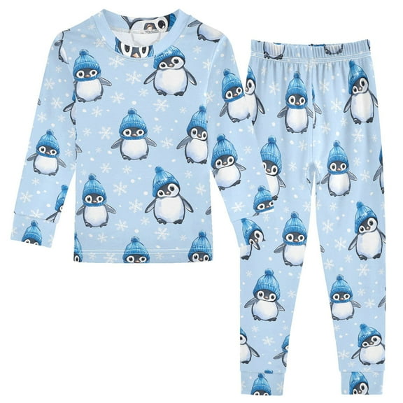 joogoo Cute Penguin Snowflake 2 Piece Long Sleeve Tee and Pants Cotton Pajama Set 5Y