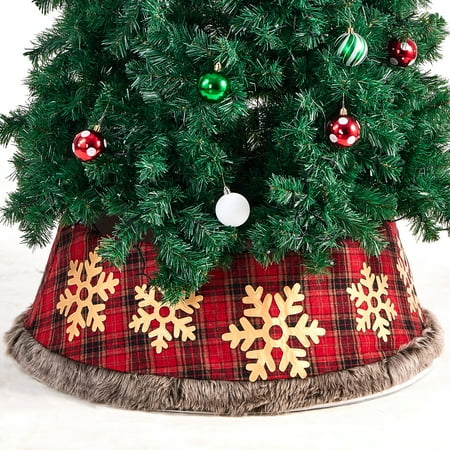 UPC: 0810047459743 | BIGTREE Christmas Tree Collar Dress up Skirt Cover Holiday Plaid Snowflake Xmas Decoration Red Black 2.91 lb 24 to 30 in Width