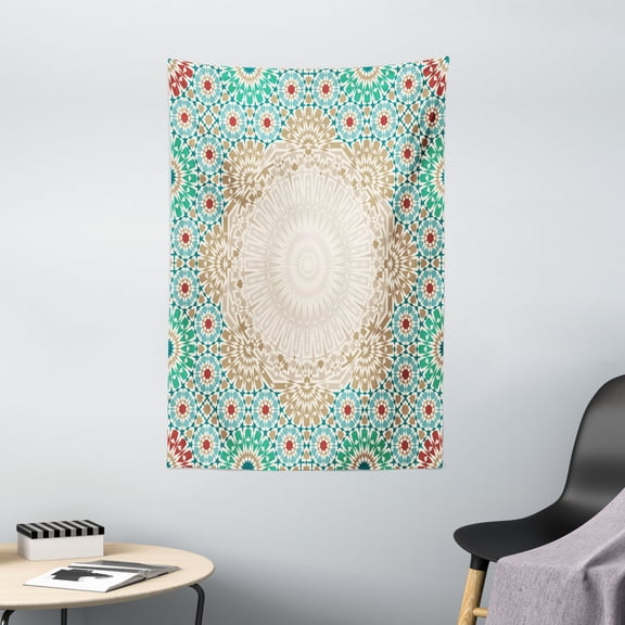 Moroccan Tapestry, Ottoman Mosaic Art Pattern with Oriental Floral Forms Antique Scroll Ceramic Boho Print, Wall Hanging for Bedroom Living Room Dorm Decor, 40W X 60L Inches, Multi, by Ambesonne