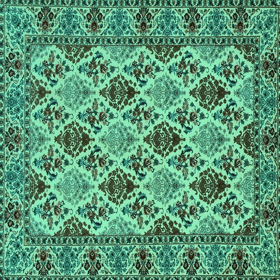Ahgly Company Machine Washable Indoor Square Persian Turquoise Blue Traditional Area Rugs, 5' Square