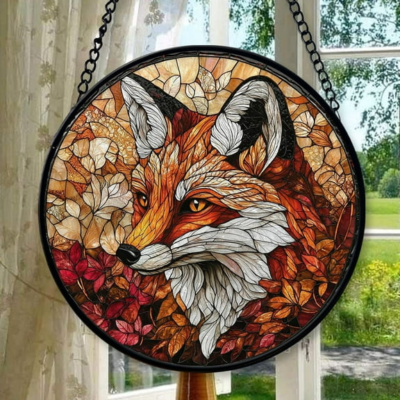 Customized Boho Cunning Fox Head Ornament Suncatcher Window Hangings, Suncatchers Glass Panel Sun Catchers Gifts Home Decor Garden Christmas Halloween Wedding, 2025, Seasonal