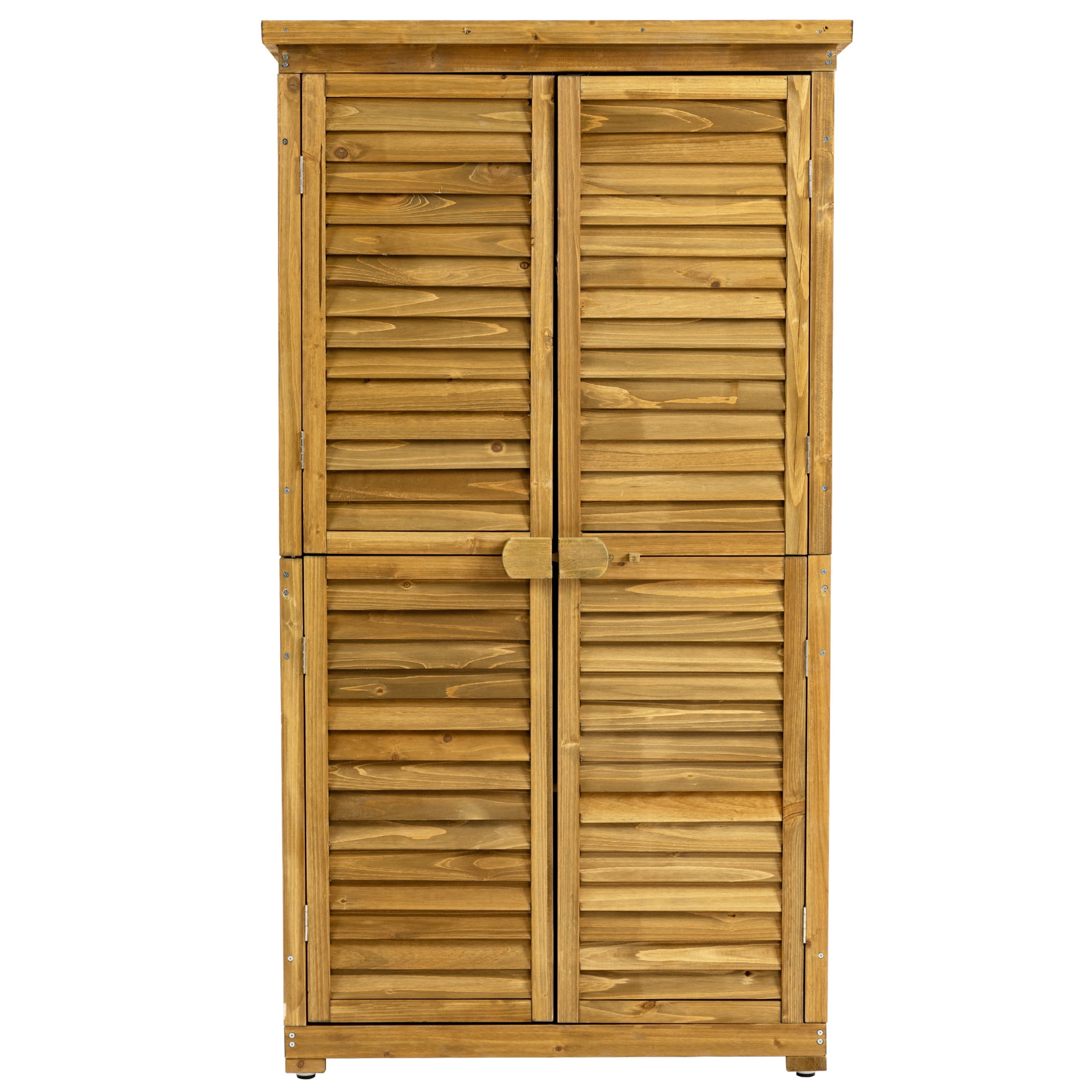 Noble House 63" Vertical Outdoor Fir Wooden Storage Cabinet with Removable Shelves and Lockable Door, Natural