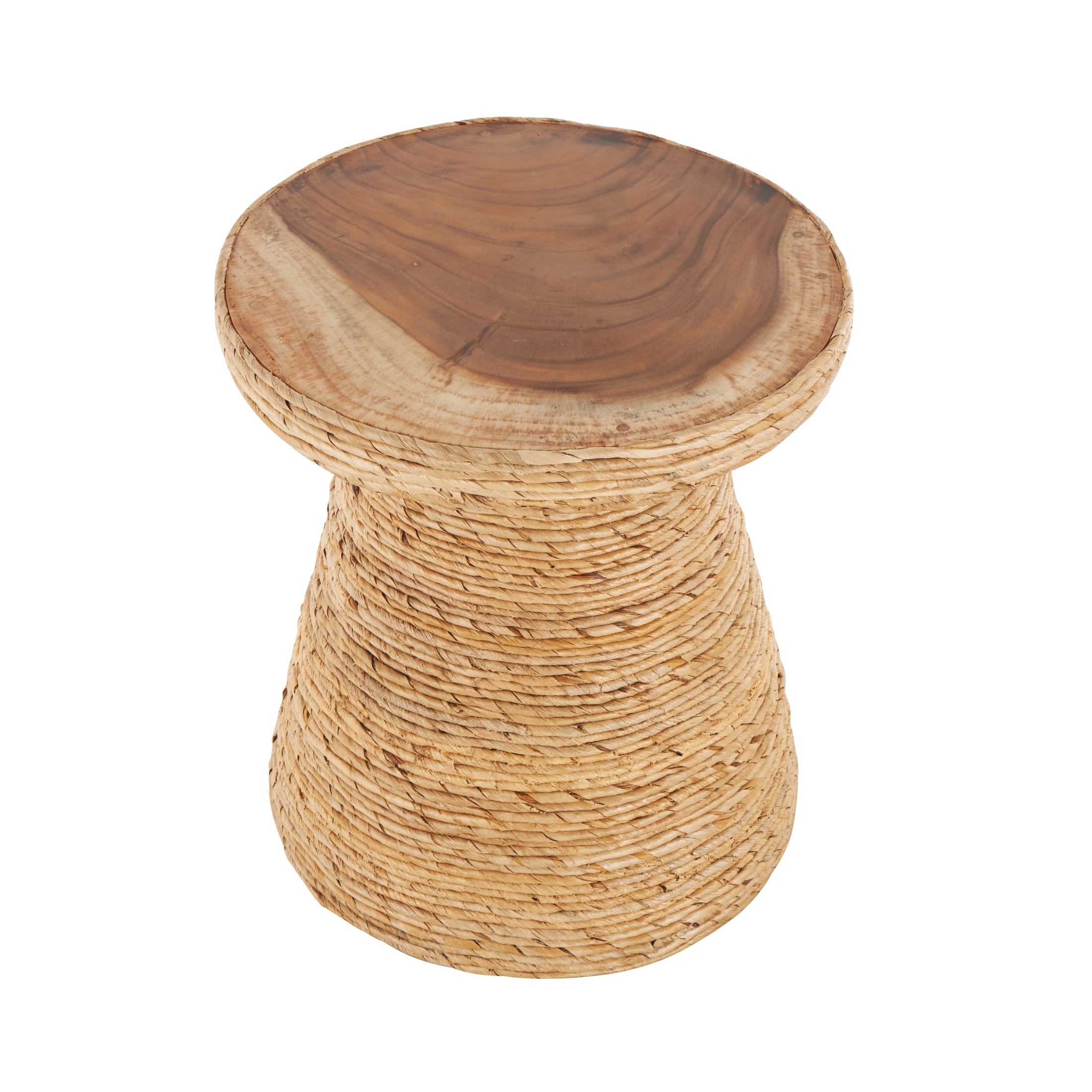DecMode 16" x 19" Brown Banana Leaf Handmade Woven Accent Table with Wooden Tabletop, 1-Piece
