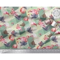 thumbnail image 2 of Soimoi Green polyester Crepe Fabric Flamingo Bird Print Fabric by the Yard 42 Inch Wide, 2 of 3