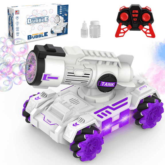 Kivdit Remote Control Car,2.4GHz RC Cars with Spray & Bubble,4WD RC Truck with 360° Rotation,Lights & Music,Toy Gifts for Kids Boys Girls,White