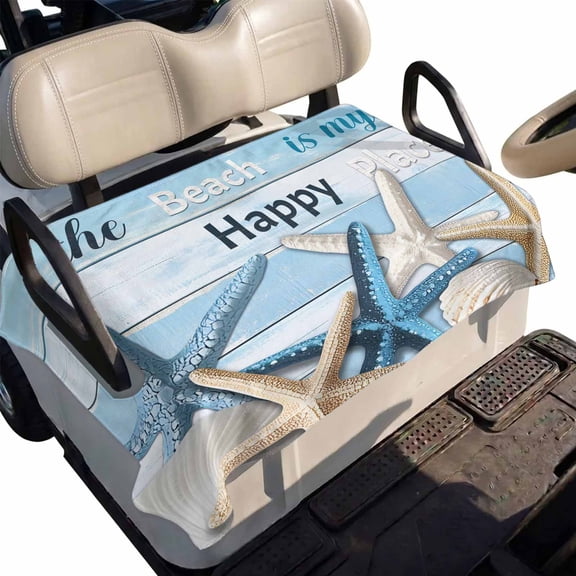 Golf Cart Seat Cover The Beach Is My Happy Place Club Car Golf Cart Seat Covers Soft Absorbent Golfcart Towel Blanket Starfish Stripes Golf Seat Covers for Cart Decor Fits 2 & 4 Passenger 51"x31"