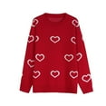 thumbnail image 6 of Cute Heart Sweaters for Women Crew Neck Valentines Day Sweater Long Sleeve Casual Ribbed Knit Pullover Top Wine, XL, 6 of 6