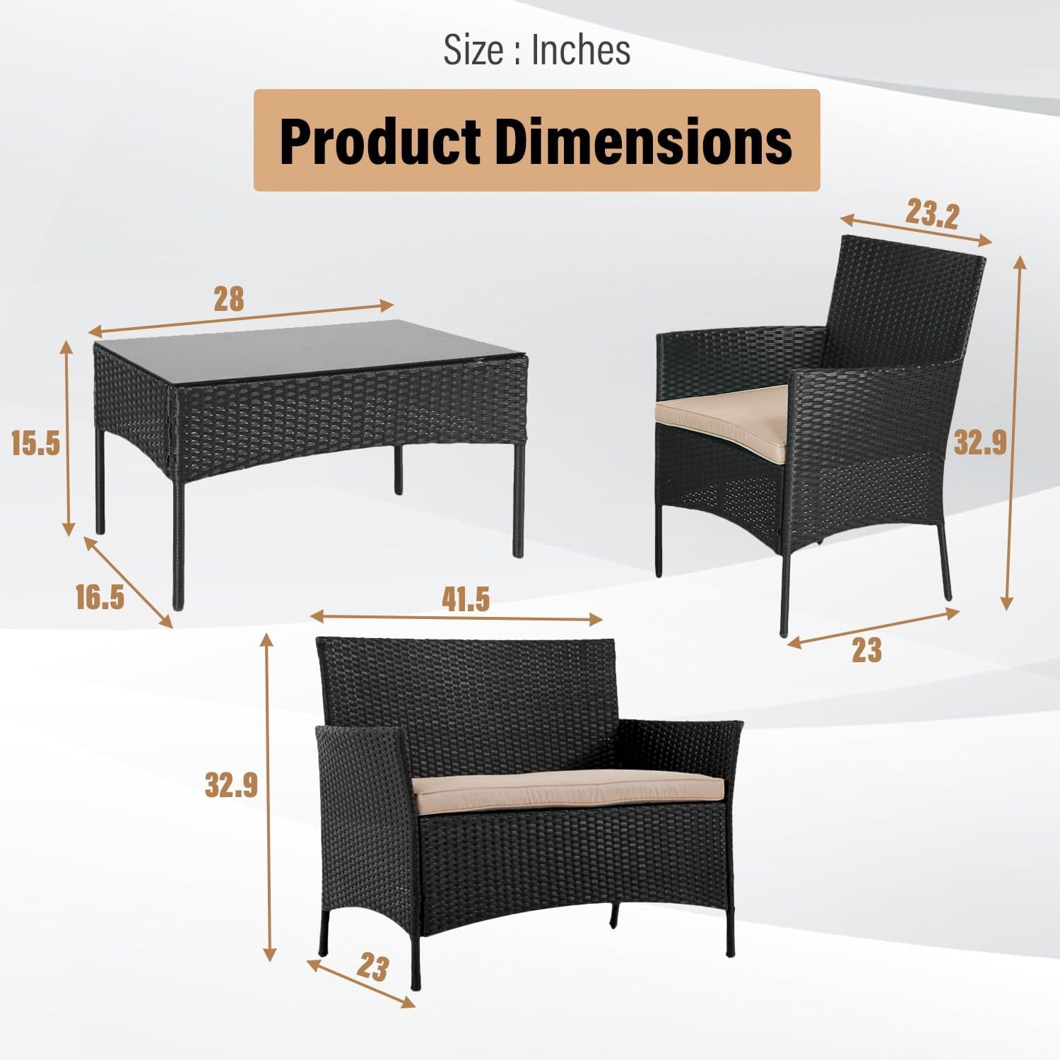 FDW Patio Furniture Set 4 Pieces Outdoor Rattan Chair Wicker Sofa Garden Pool/Backyard