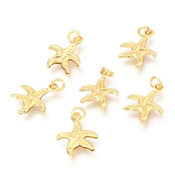 30pc Brass Charms Long-Lasting Plated Starfish Real 18K Gold Plated 14.5x12x1.5mm Hole: 2.5mm