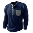 thumbnail image 4 of Lmnyox Men's Long Sleeve Shirts with Pocket Solid Crew Neck Button T Shirt Vintage Fashion Cotton Pullover Tee, 4 of 7
