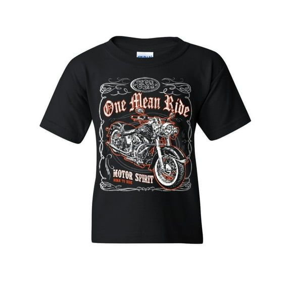 Tee Hunt One Mean Ride Youth T-Shirt Born to Ride Chopper Bobber Route 66 Biker Kids Tee