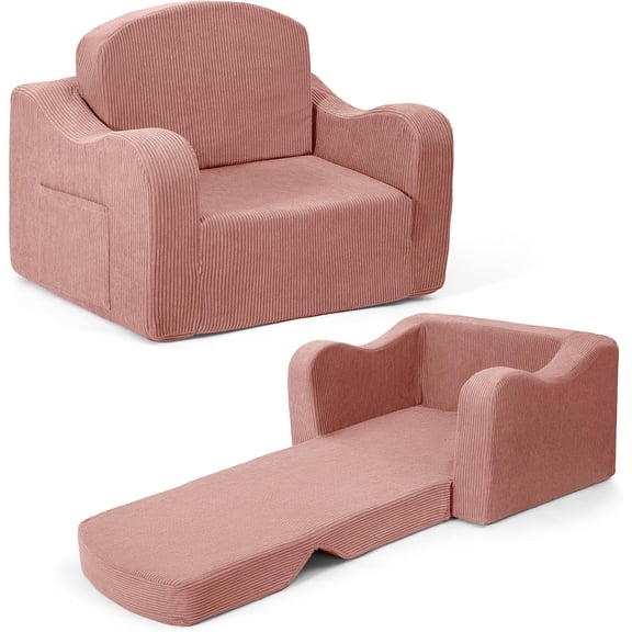 Kids Sofa Chair, 2-in-1 Kids Couch, Fold Out Foam Sofa, Pink | Convertible Kids Sofa for Reading and Playing, Soft Foam Support, Corduroy Fabric, Removable Washable Cover