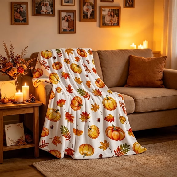 WDOBM Warm Blanket, Plush Blanket, 70x100cm 5 Fall Patterns Thanksgiving Flannel Throw Blanket, Pumpkin Blanket, Static Resistant Blanket for Sofa Throw Blanket