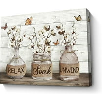 Farmhouse Bathroom Decor Wall Art Cotton Flower Picture Wall Decor Rustic Mason Jar Farmhouse Style Painting Framed Modern Artwork For Living Room Bedroom Bathroom Office Home Decor 12x16 In