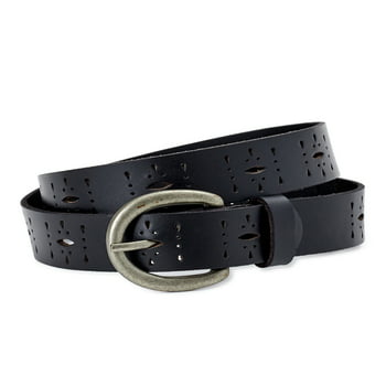 Time and Tru Women's Perforated Leather Belt, Black