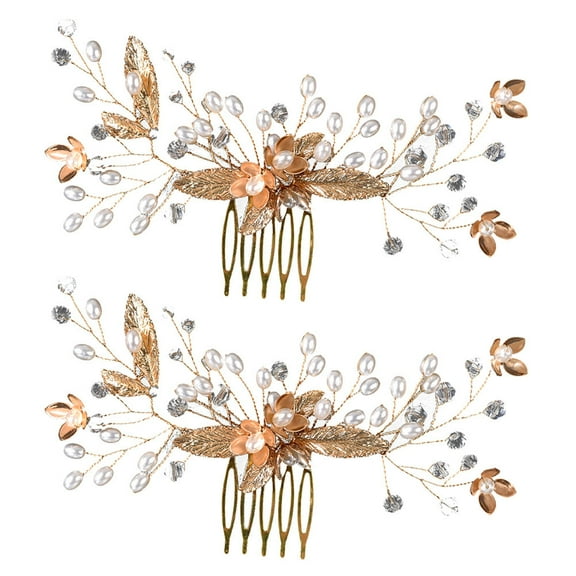 LOLIPPYY 2Pcs Bride Wedding Hair Comb Golden Zinc Alloy Hair Jewelry For Flower Girls Wedding