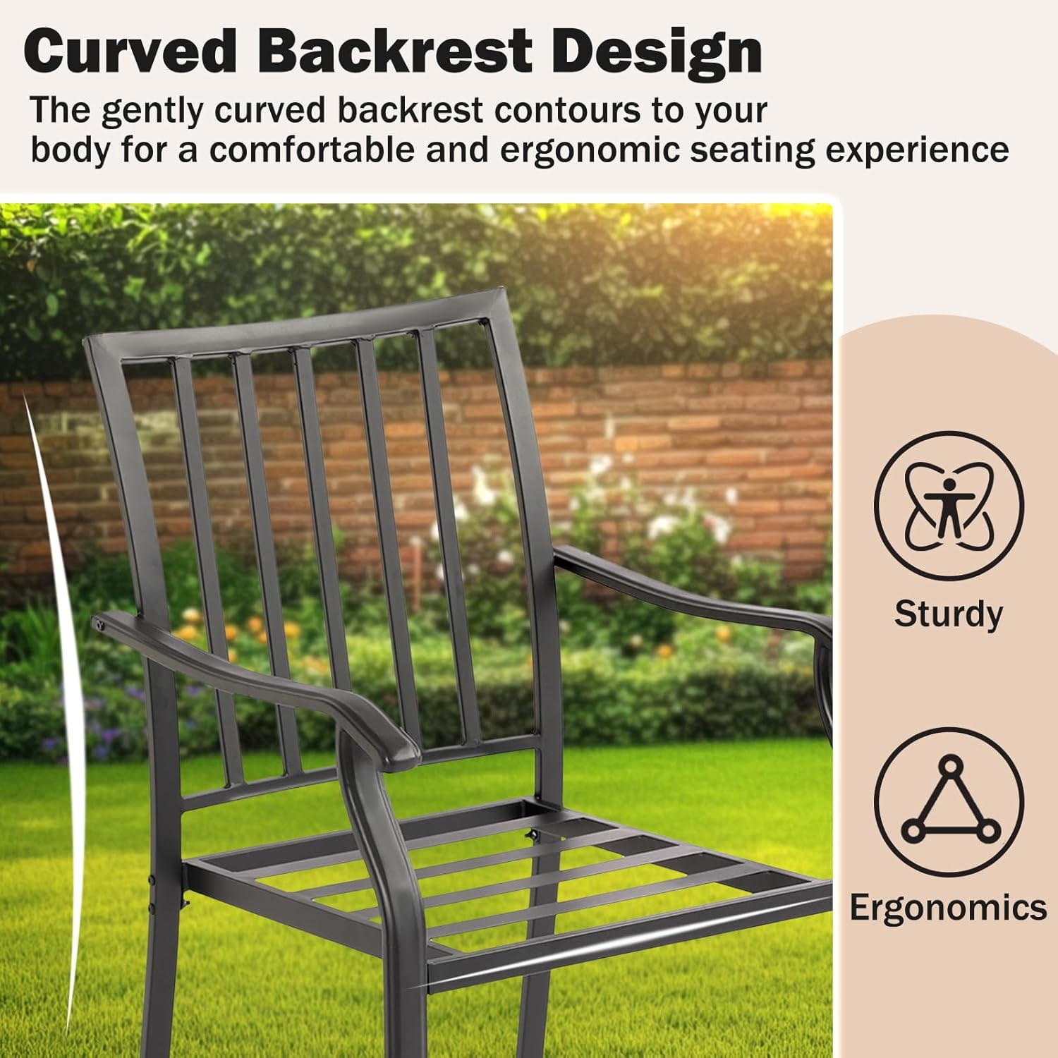 2 Pieces Patio Dining Chairs, Outdoor Metal Chairs with Armrests & Cushion, Metal Frame Stackable Patio Dining Chairs, Wrought Iron Outdoor Chairs for Garden, Balcony, Deck (2 Pieces)