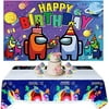 Among Backdrop and Tablecloth for Us Video Game Theme Birthday Party Supplies, Imposter Game Photography Background Banner with Table Cover for Kids Party Decorations 5x3FT
