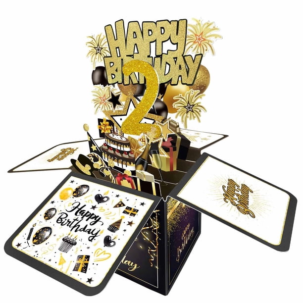Tarjeta de cumpleaños Joycard 3D para 2.º cumpleaños con caja de regalo