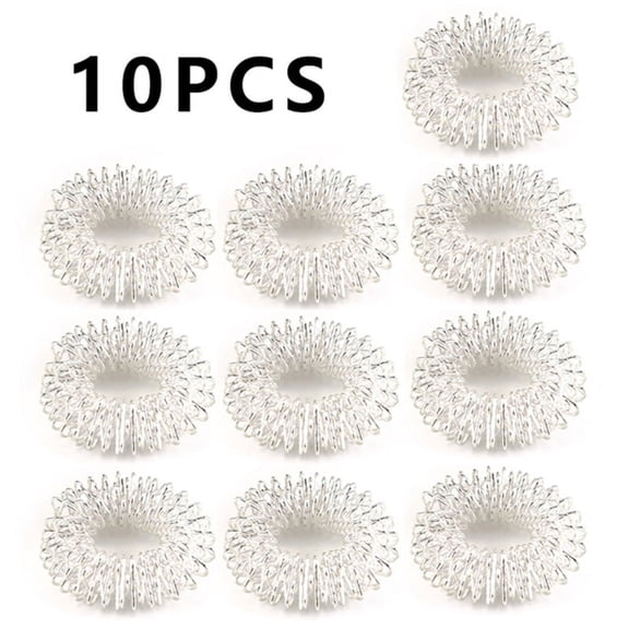 (White) 10pcs Stainless Steel Finger Massage Ring Acupuncture Ring Therapy Relax Blood