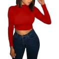 thumbnail image 2 of xiaxaixu Women Long Sleeve Crop Tops Half Turtleneck Solid Color Slim Pullovers, 2 of 5