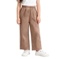 thumbnail image 3 of Krdevn Kids' Solid Color Cotton Gauze Pants, Elastic Waist Loose Wide Leg Summer Pants,Coffee, 3 of 6