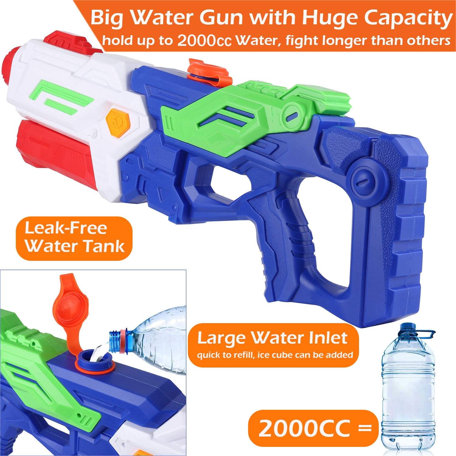 23 Inch Big Water Guns for Kids Adults, Super Squirt Water Gun 2000cc High Capacity Water Blaster for Boys Girls Summer Toy Outdoor Water Fighting