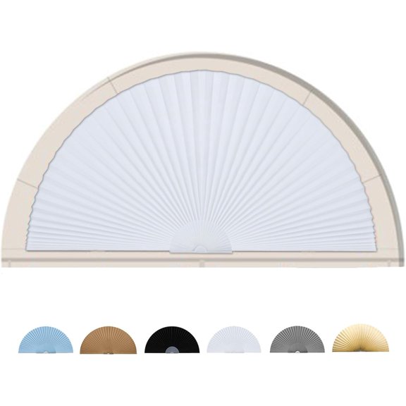 Arch Half Circle Window Shades Pleated Paper Blinds 36" W x 18" H | Light Filtering, No Drill, Cordless, Semicircular Moon for Arched Windows Half-Round Home Room Office, Easy to Cut Install
